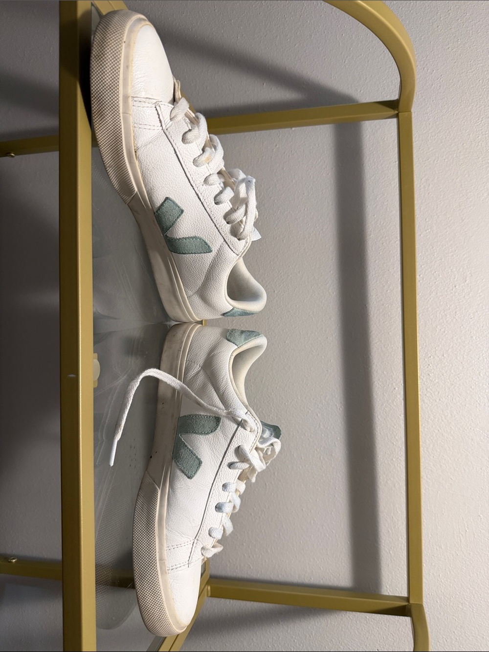 White Women's Leather Sneakers with Mint Accent